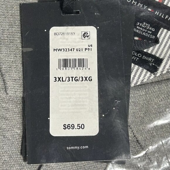 Tommy Hilfiger Men's Polo Shirt Size XL-3XL Heather Gray Slim Fit Stretch Fabric - Picture 10 of 10